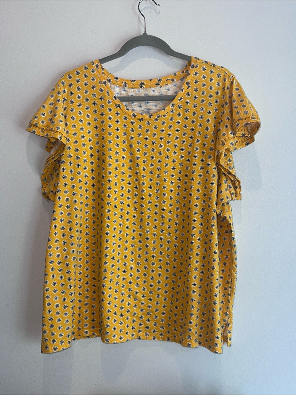 St. John’s Bay Women’s Yellow Ruffle Sleeve Knit Cotton Tee Plus Size 2X Top